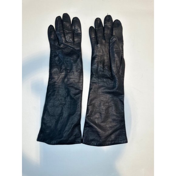 Vintage Millay WPL9362 Real Kid 100% Silk  Lined~Long LT Black Leather Gloves - Picture 5 of 7